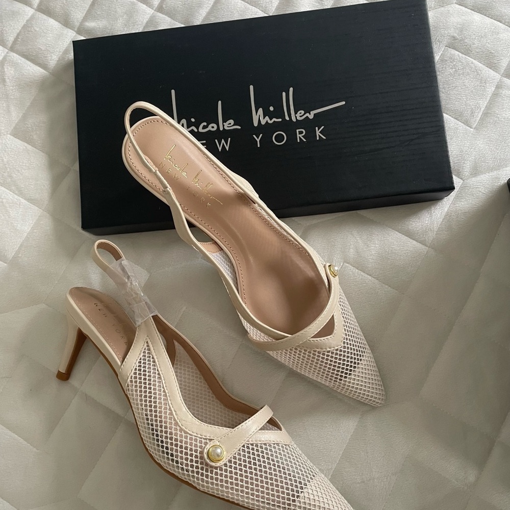 New! Nicole Miller Mesh Slingback Pumps- ivory